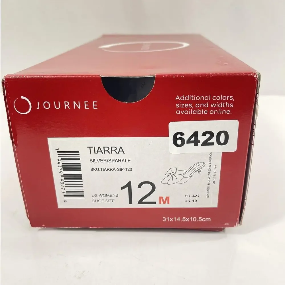 Journee Tiarra Shoes Women's Size 12 Silver Sparkle Bow Mule Stiletto Heels New